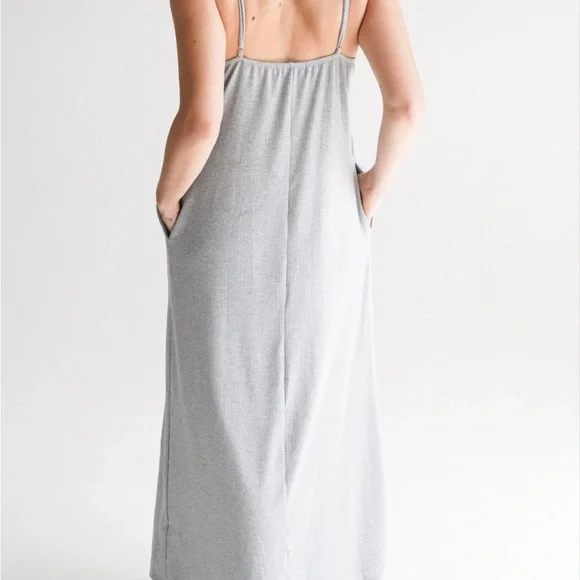 Carly Jean Los Angeles Light Gray Spaghetti Strap Maxi Dress - Picture 5 of 10